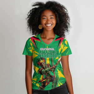Personalized Guyana Cricket Women V-Neck T-Shirt Amazon Warriors Tribal Mascot Sports