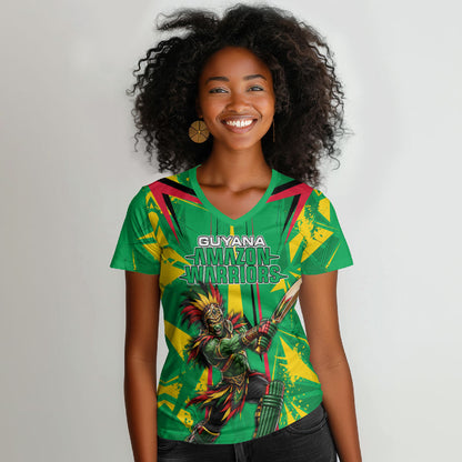 Personalized Guyana Cricket Women V-Neck T-Shirt Amazon Warriors Tribal Mascot Sports