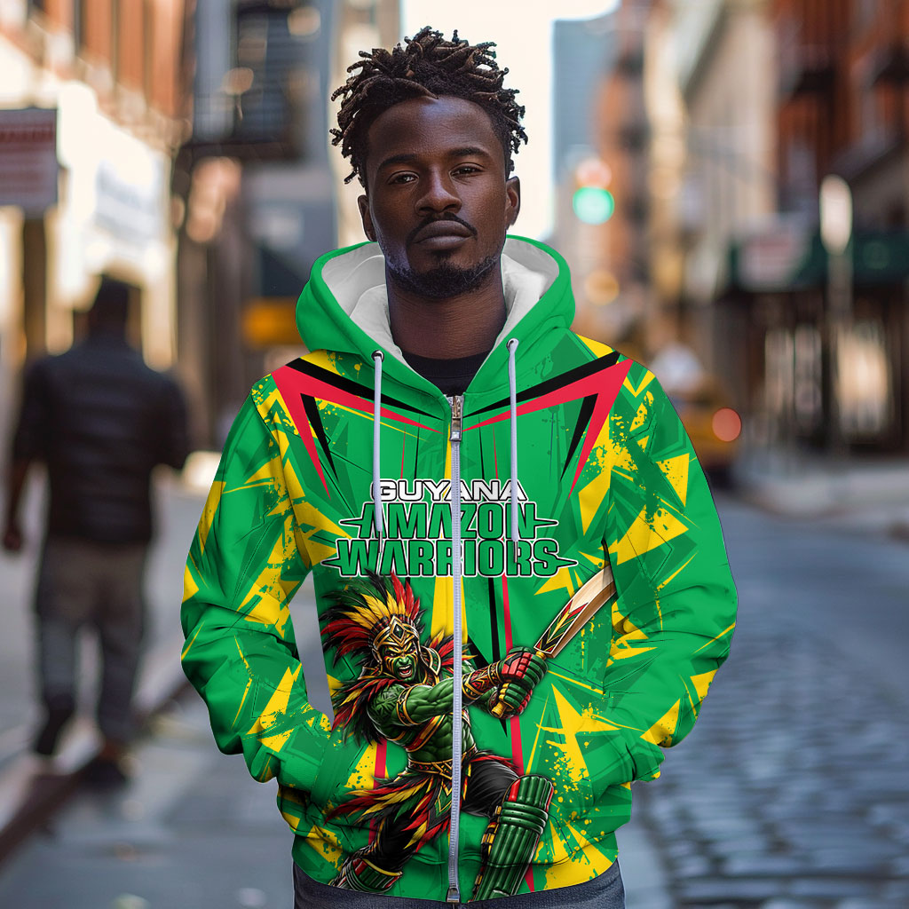 Personalized Guyana Cricket Zip Hoodie Amazon Warriors Tribal Mascot Sports