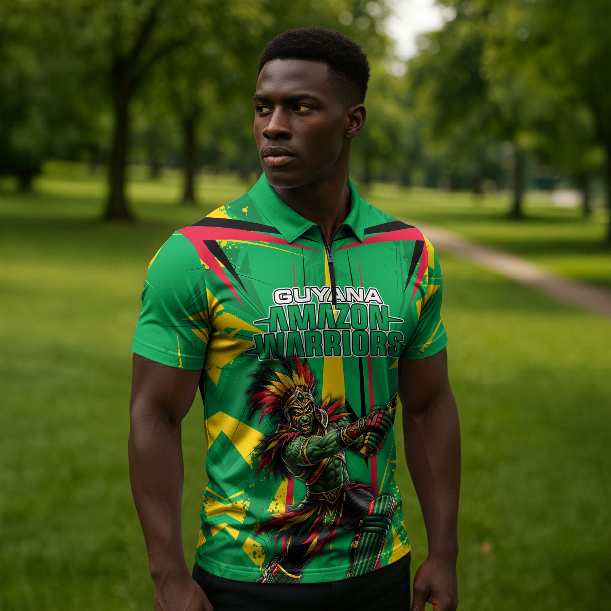 Personalized Guyana Cricket Zipper Polo Shirt Amazon Warriors Tribal Mascot Sports