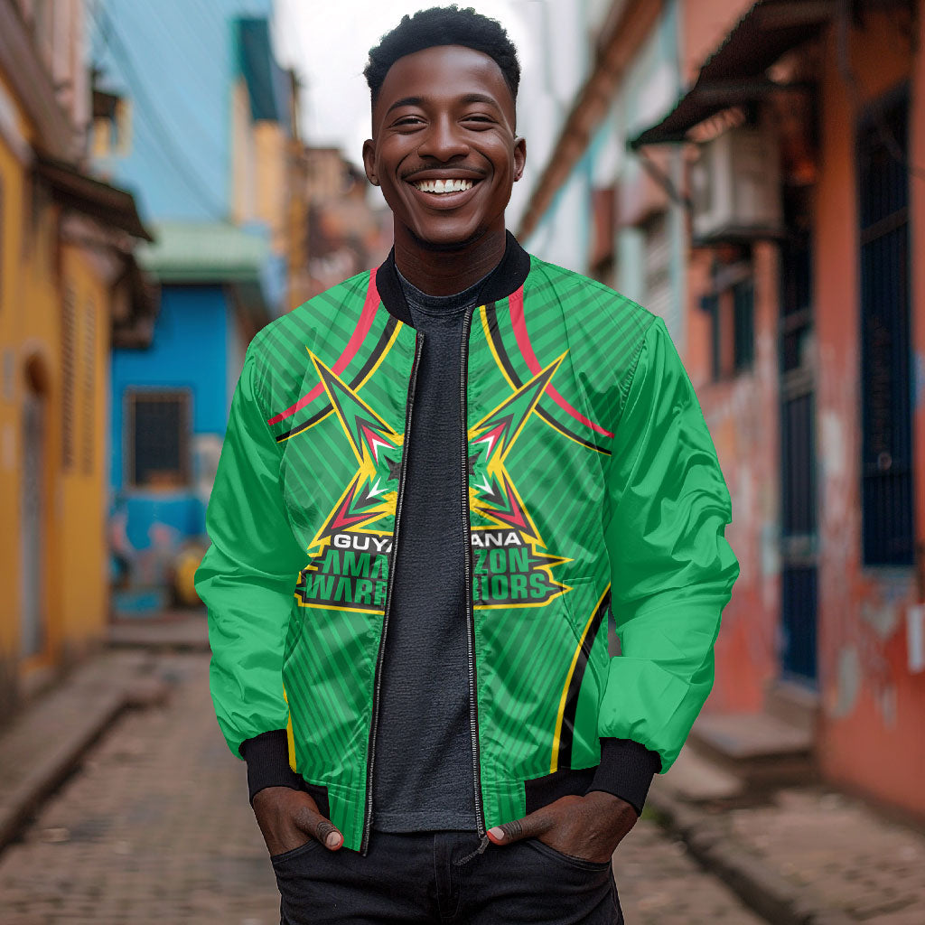 Personalized Guyana Cricket Amazon Warriors Bomber Jacket Modern Geometric Sports Fan