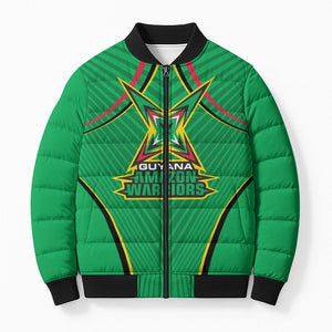 Personalized Guyana Cricket Amazon Warriors Bomber Puffer Jacket Modern Geometric Sports Fan