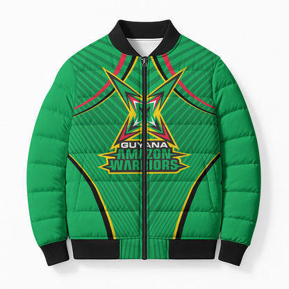 Personalized Guyana Cricket Amazon Warriors Bomber Puffer Jacket Modern Geometric Sports Fan