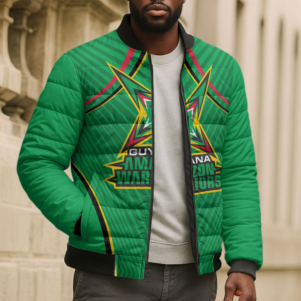 Personalized Guyana Cricket Amazon Warriors Bomber Puffer Jacket Modern Geometric Sports Fan