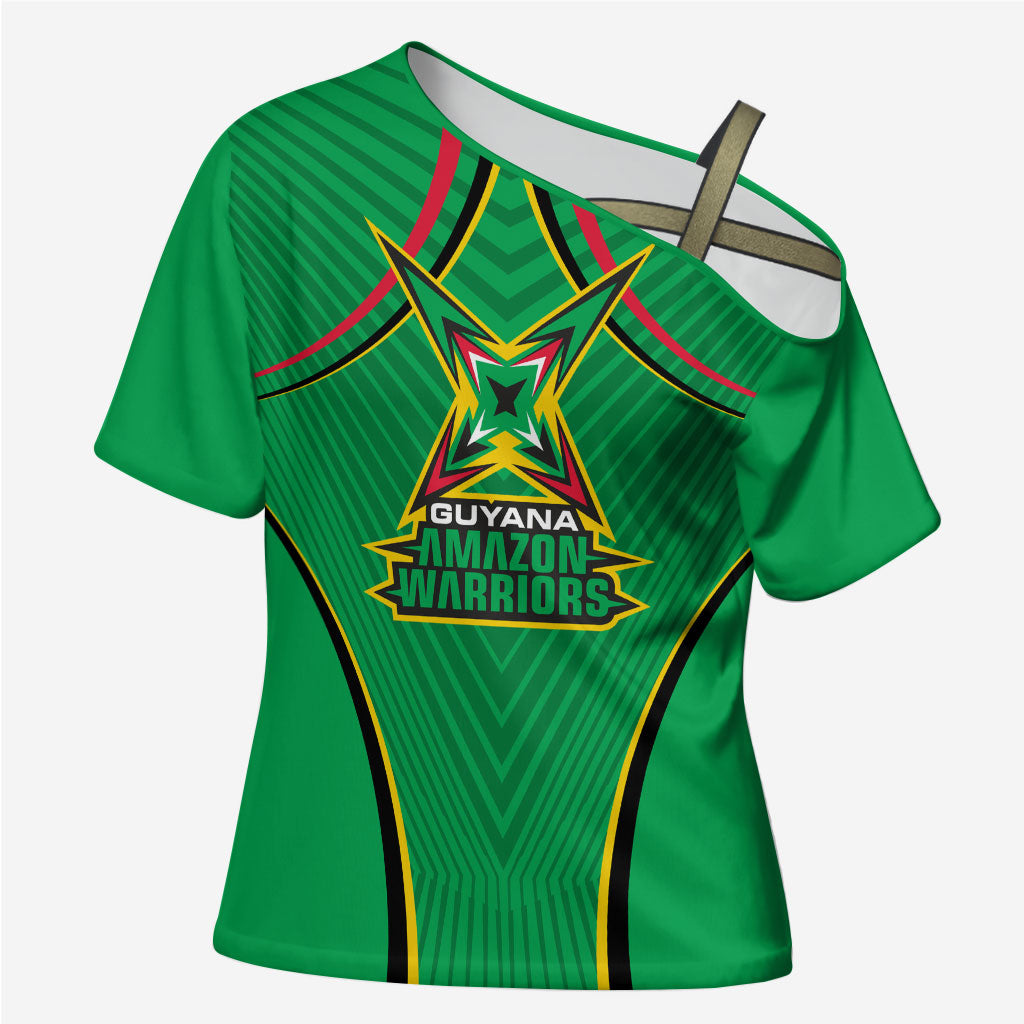Personalized Guyana Cricket Amazon Warriors Cross Shoulder Shirt Modern Geometric Sports Fan