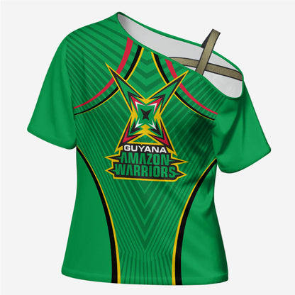 Personalized Guyana Cricket Amazon Warriors Cross Shoulder Shirt Modern Geometric Sports Fan
