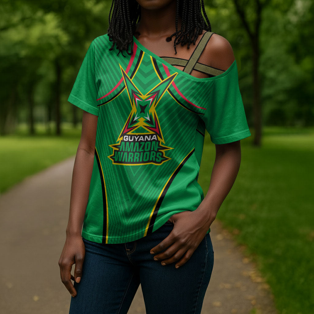 Personalized Guyana Cricket Amazon Warriors Cross Shoulder Shirt Modern Geometric Sports Fan