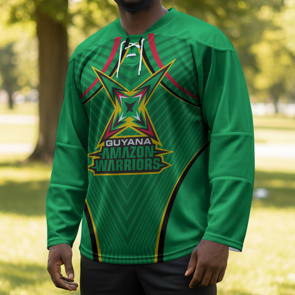 Personalized Guyana Cricket Amazon Warriors Hockey Jersey Modern Geometric Sports Fan