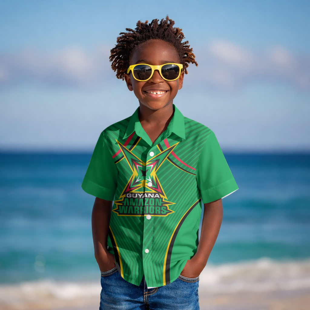 Personalized Guyana Cricket Amazon Warriors Kid Hawaiian Shirt Modern Geometric Sports Fan