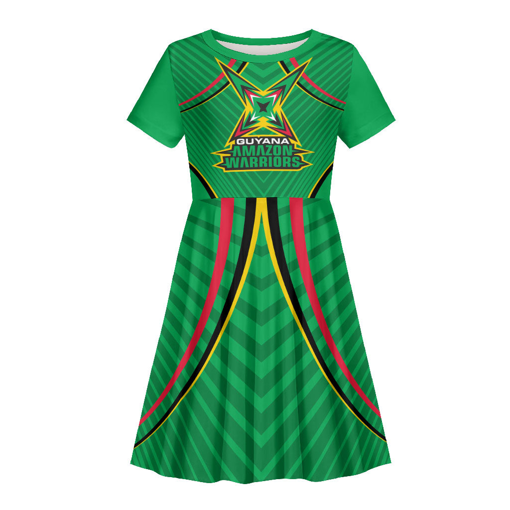 Personalized Guyana Cricket Amazon Warriors Kid Short Sleeve Dress Modern Geometric Sports Fan