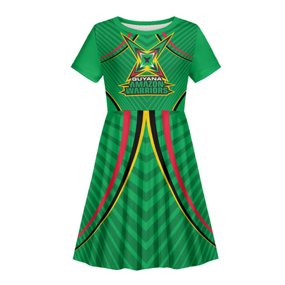 Personalized Guyana Cricket Amazon Warriors Kid Short Sleeve Dress Modern Geometric Sports Fan