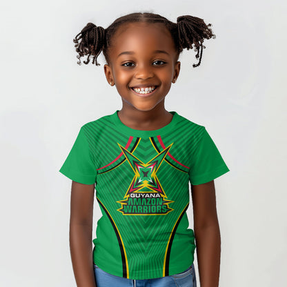 Personalized Guyana Cricket Amazon Warriors Kid T shirt Modern Geometric Sports Fan