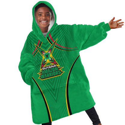 Personalized Guyana Cricket Amazon Warriors Kid Wearable Blanket Hoodie Modern Geometric Sports Fan