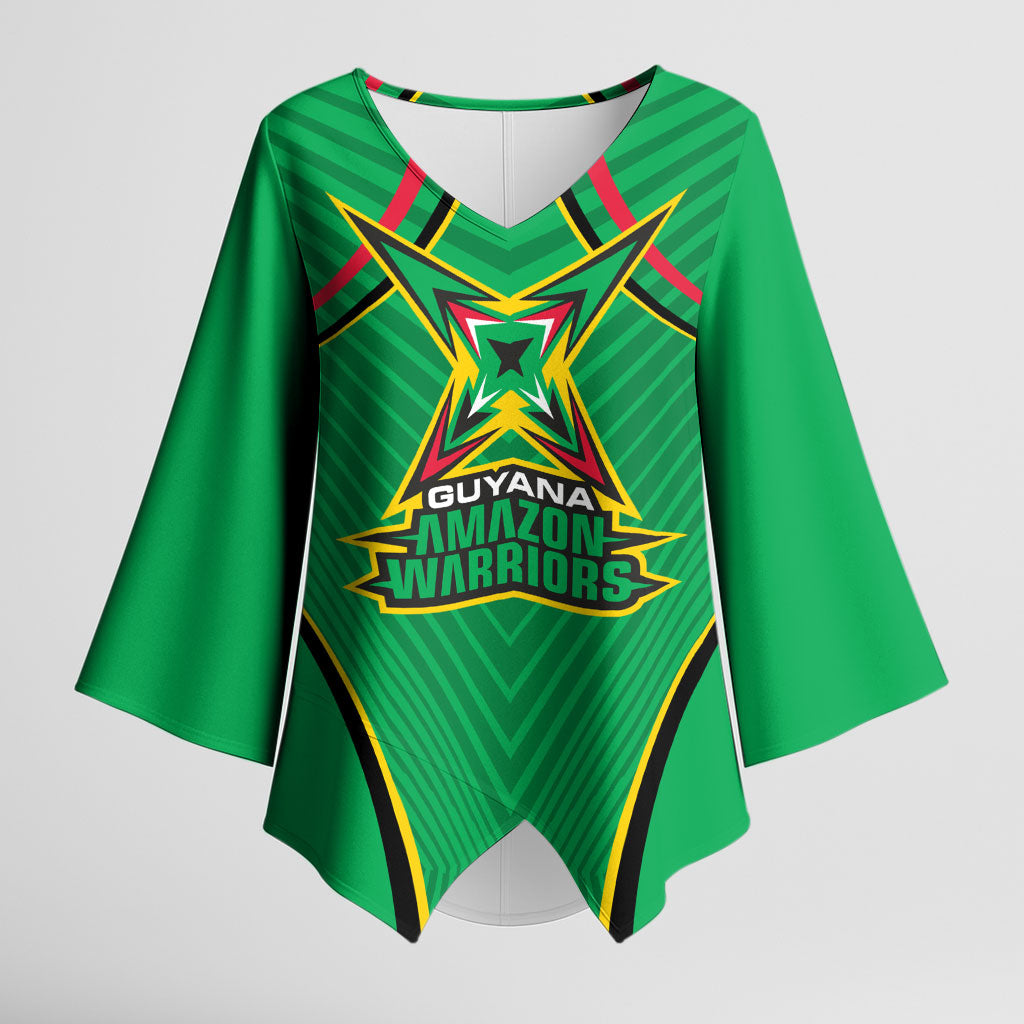 Personalized Guyana Cricket Amazon Warriors Kimono Sleeve Blouse Modern Geometric Sports Fan