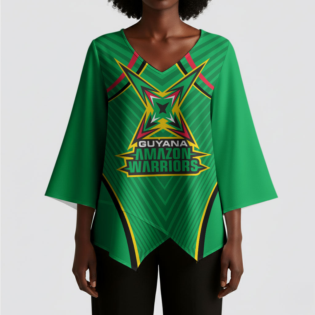 Personalized Guyana Cricket Amazon Warriors Kimono Sleeve Blouse Modern Geometric Sports Fan