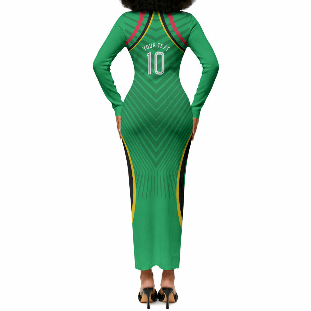 Personalized Guyana Cricket Amazon Warriors Long Sleeve Bodycon Dress Modern Geometric Sports Fan
