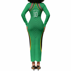 Personalized Guyana Cricket Amazon Warriors Long Sleeve Bodycon Dress Modern Geometric Sports Fan
