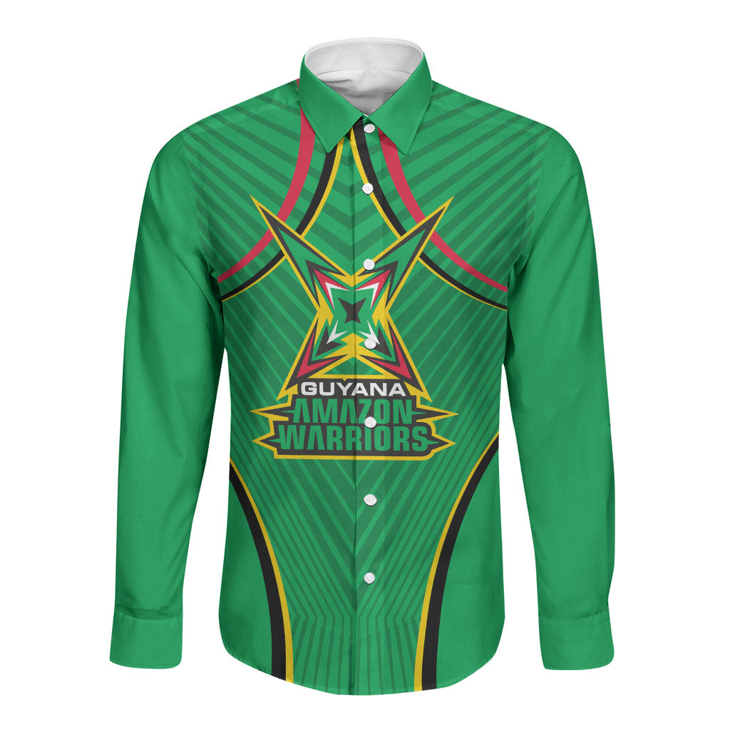 Personalized Guyana Cricket Amazon Warriors Long Sleeve Button Shirt Modern Geometric Sports Fan