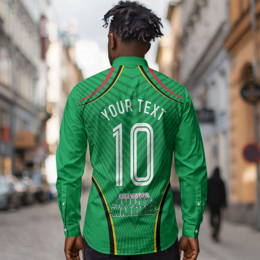 Personalized Guyana Cricket Amazon Warriors Long Sleeve Button Shirt Modern Geometric Sports Fan