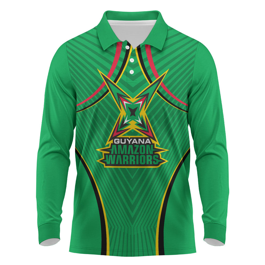 Personalized Guyana Cricket Amazon Warriors Long Sleeve Polo Shirt Modern Geometric Sports Fan