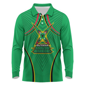 Personalized Guyana Cricket Amazon Warriors Long Sleeve Polo Shirt Modern Geometric Sports Fan