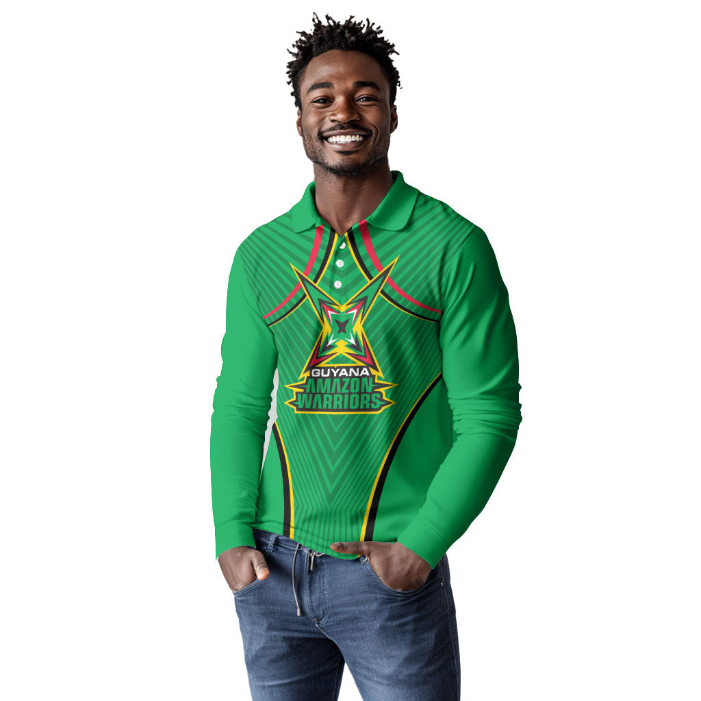Personalized Guyana Cricket Amazon Warriors Long Sleeve Polo Shirt Modern Geometric Sports Fan