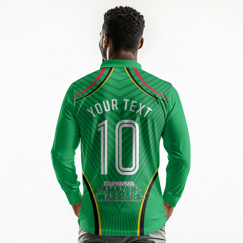Personalized Guyana Cricket Amazon Warriors Long Sleeve Polo Shirt Modern Geometric Sports Fan