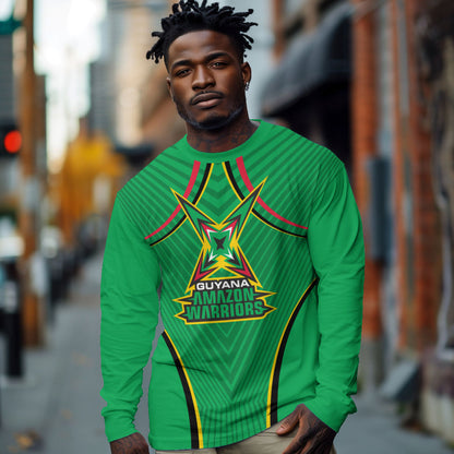 Personalized Guyana Cricket Amazon Warriors Long Sleeve Shirt Modern Geometric Sports Fan