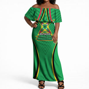 Personalized Guyana Cricket Amazon Warriors Off Shoulder Maxi Dress Modern Geometric Sports Fan