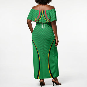 Personalized Guyana Cricket Amazon Warriors Off Shoulder Maxi Dress Modern Geometric Sports Fan