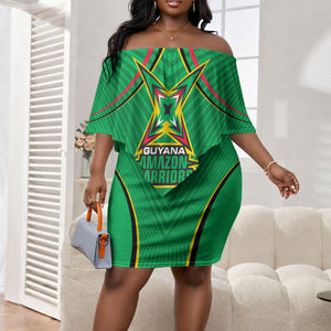 Personalized Guyana Cricket Amazon Warriors Off Shoulder Short Dress Modern Geometric Sports Fan