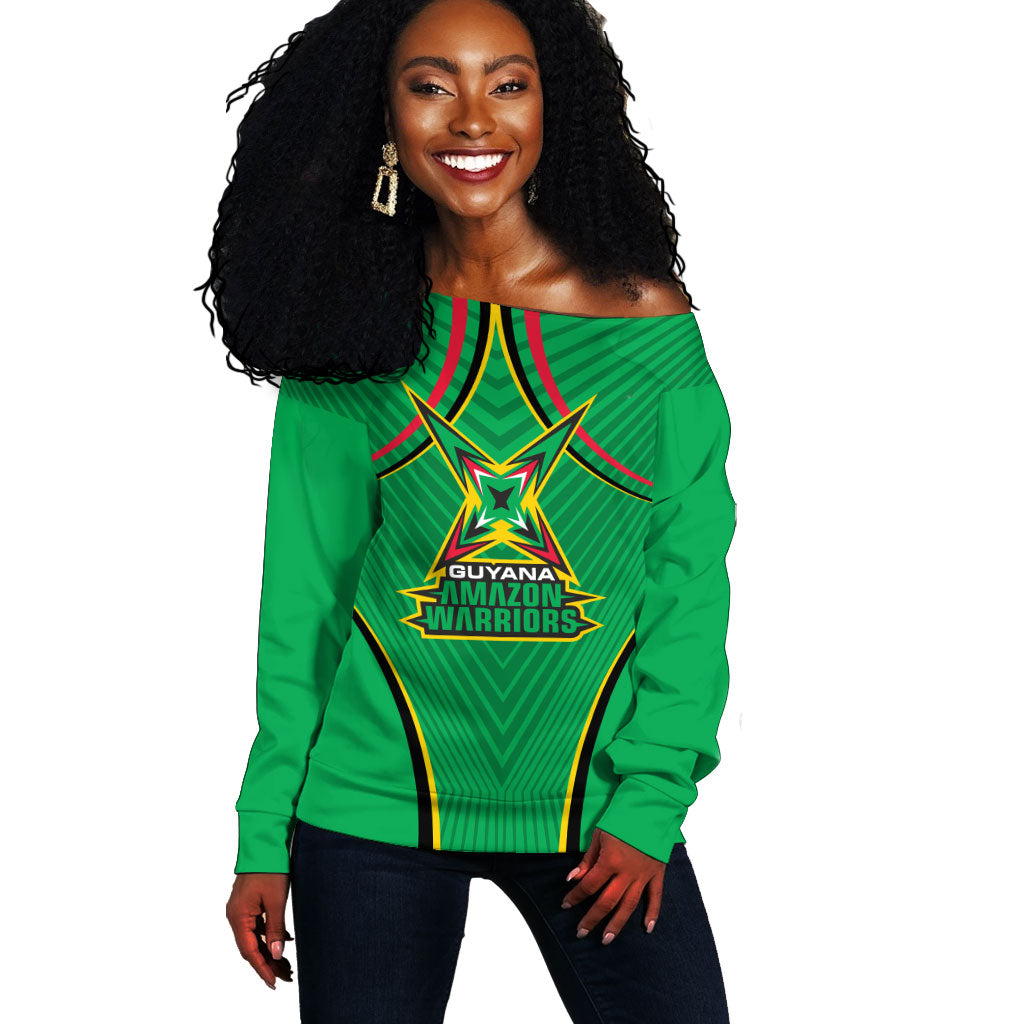 Personalized Guyana Cricket Amazon Warriors Off Shoulder Sweater Modern Geometric Sports Fan