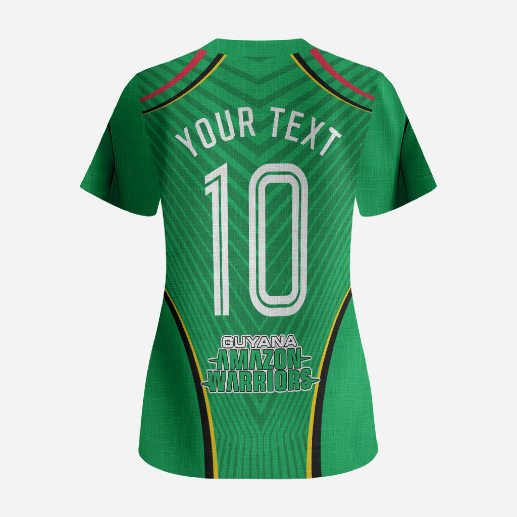 Personalized Guyana Cricket Amazon Warriors Scrub Top Modern Geometric Sports Fan