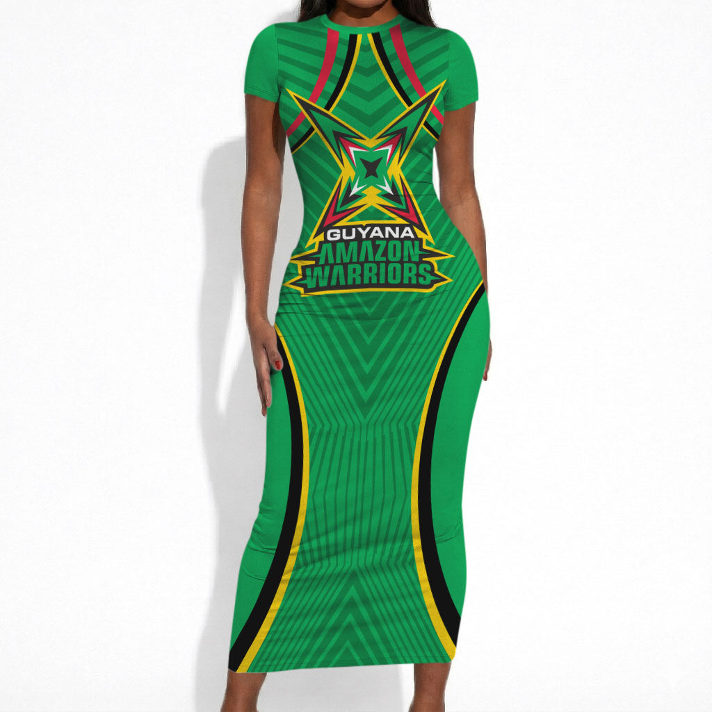 Personalized Guyana Cricket Amazon Warriors Short Sleeve Bodycon Dress Modern Geometric Sports Fan