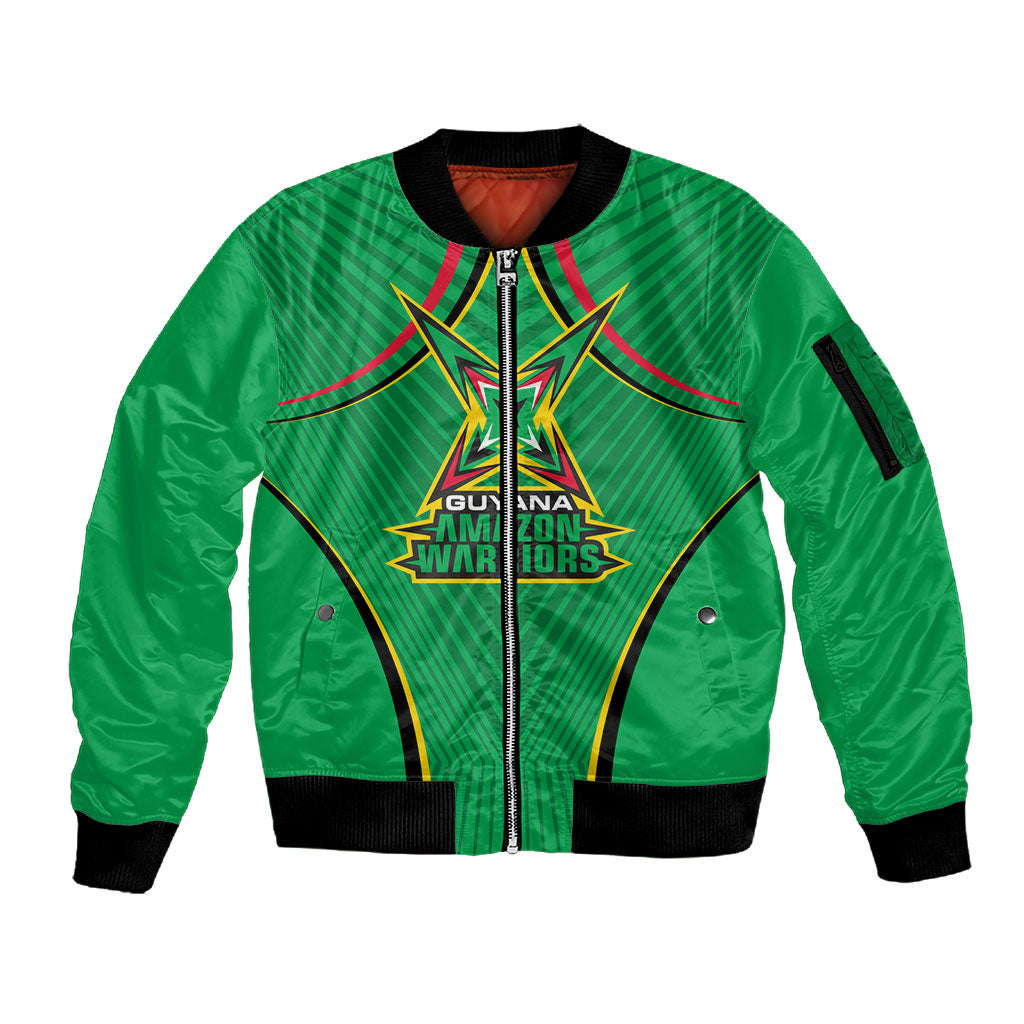 Personalized Guyana Cricket Amazon Warriors Sleeve Zip Bomber Jacket Modern Geometric Sports Fan