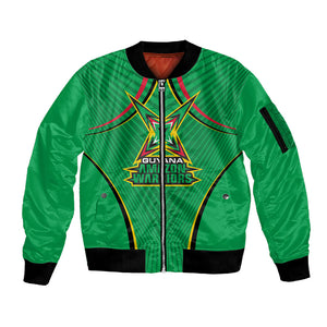 Personalized Guyana Cricket Amazon Warriors Sleeve Zip Bomber Jacket Modern Geometric Sports Fan