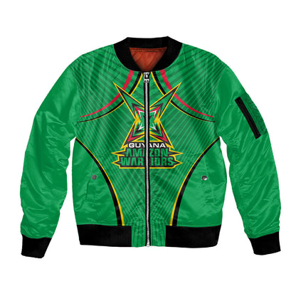 Personalized Guyana Cricket Amazon Warriors Sleeve Zip Bomber Jacket Modern Geometric Sports Fan