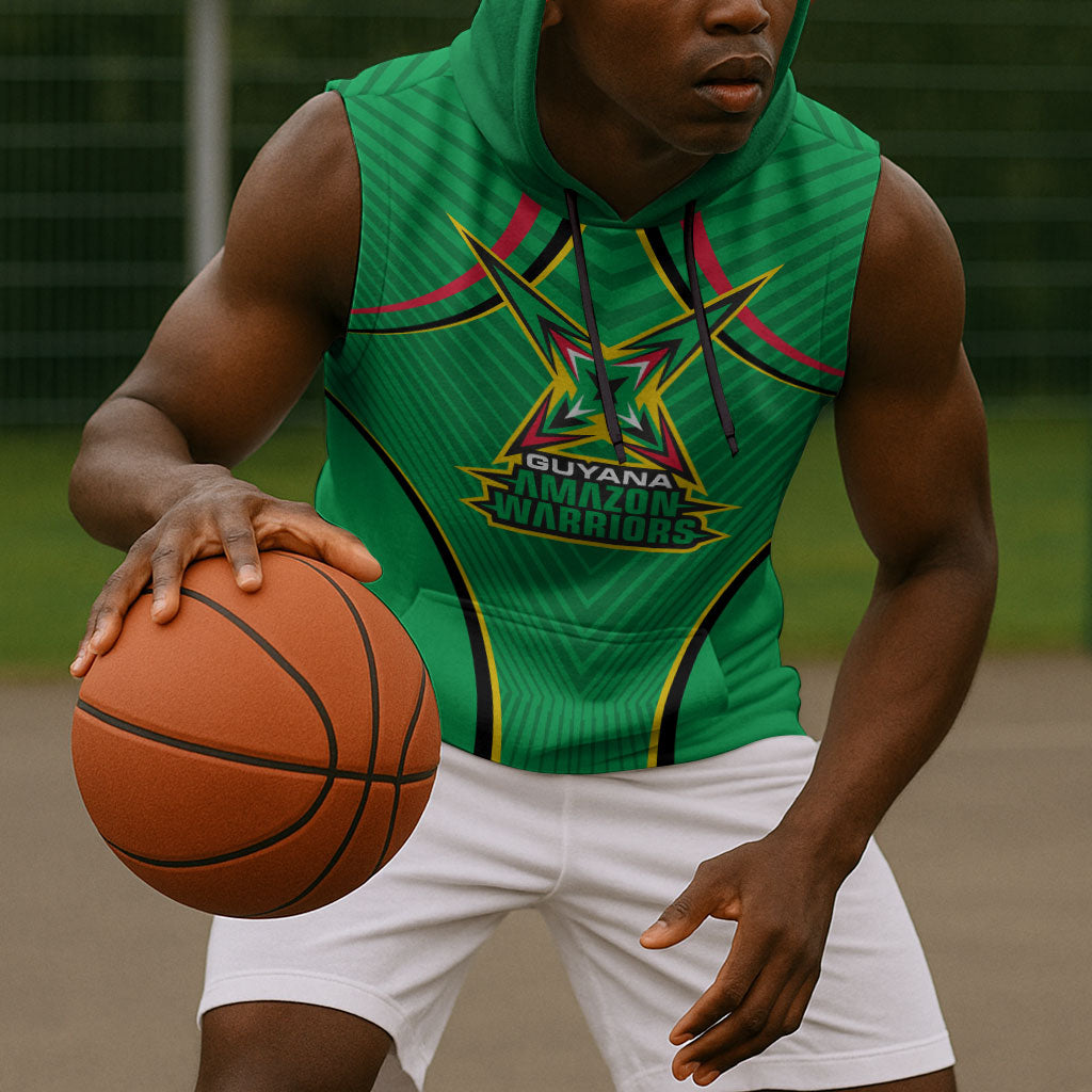 Personalized Guyana Cricket Amazon Warriors Sleeveless Hoodie Modern Geometric Sports Fan