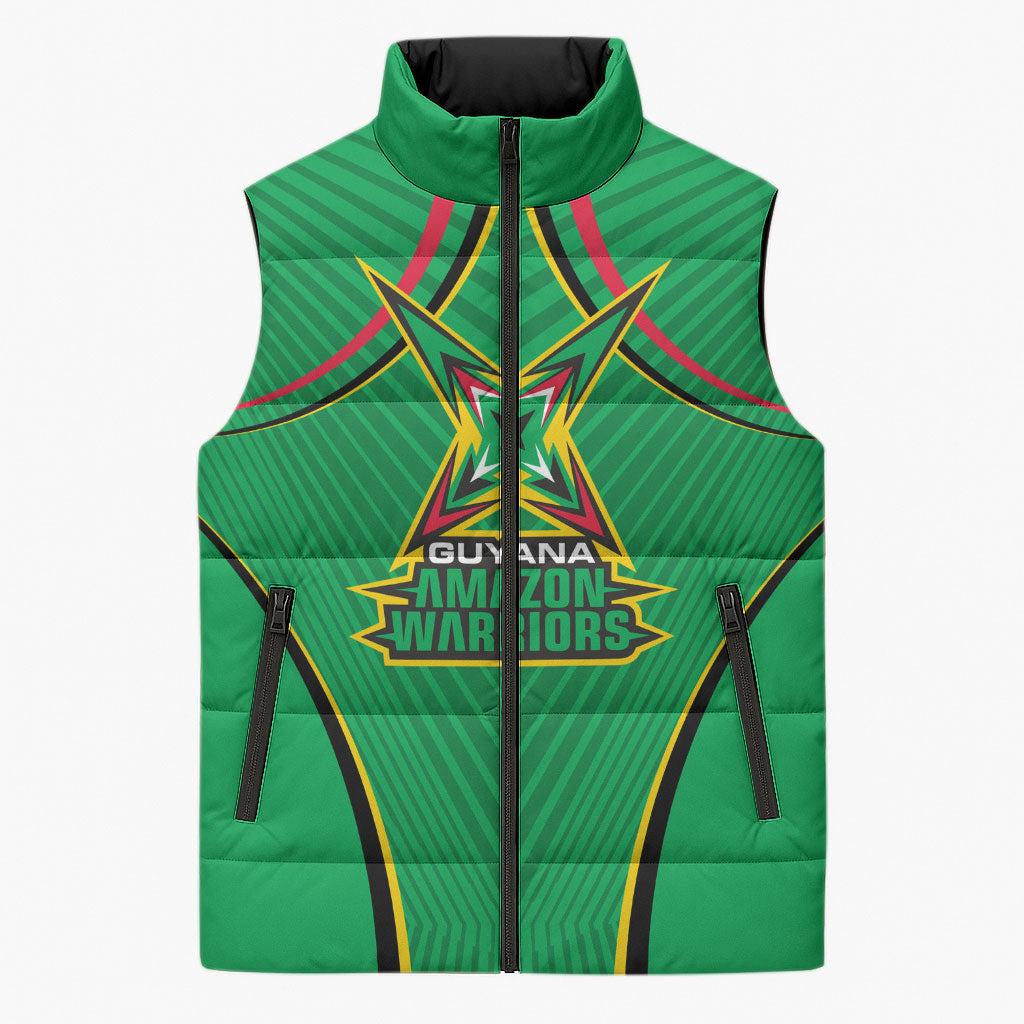 Personalized Guyana Cricket Amazon Warriors Sleeveless Puffer Jacket Modern Geometric Sports Fan