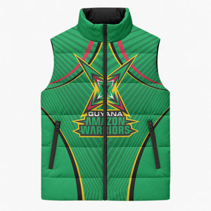 Personalized Guyana Cricket Amazon Warriors Sleeveless Puffer Jacket Modern Geometric Sports Fan