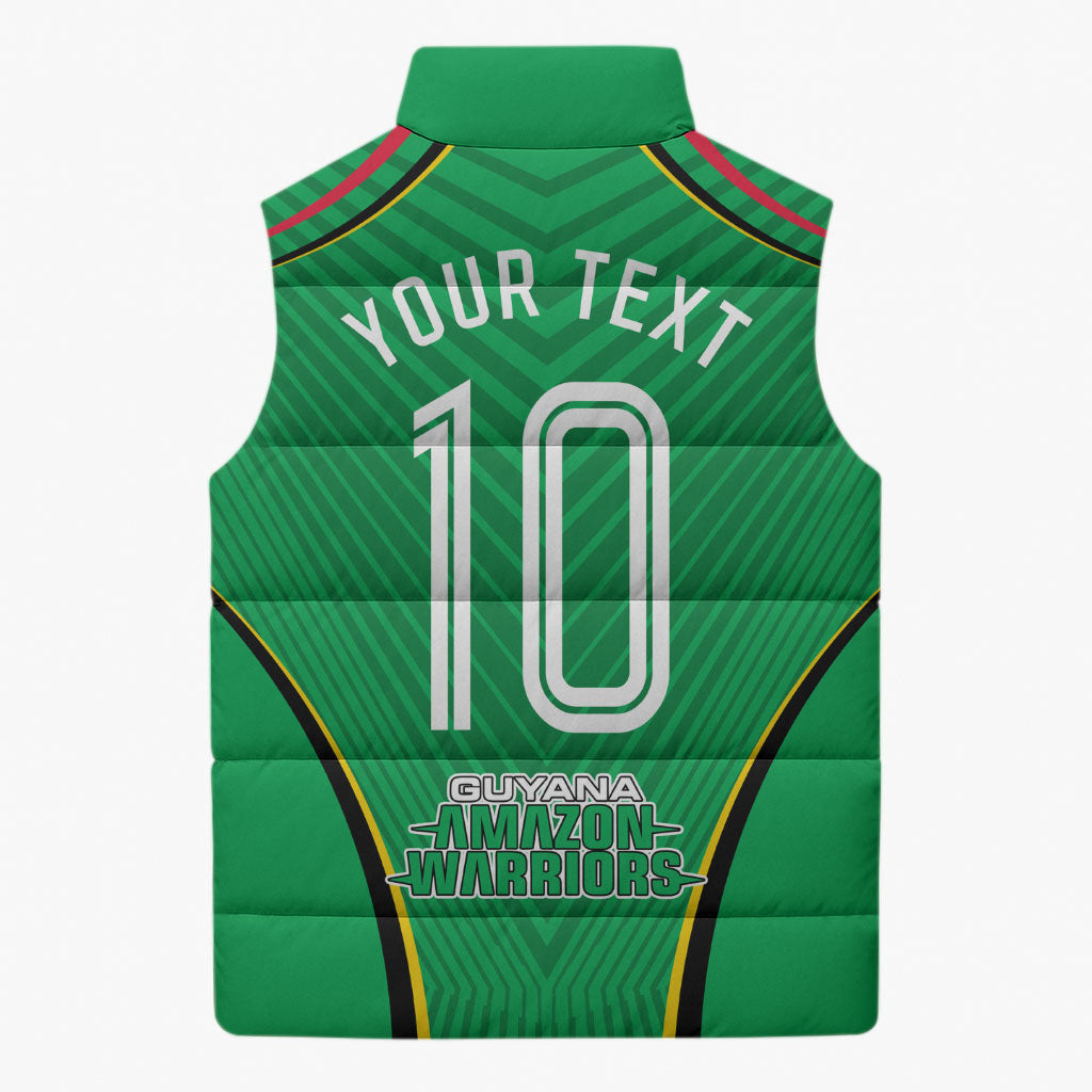 Personalized Guyana Cricket Amazon Warriors Sleeveless Puffer Jacket Modern Geometric Sports Fan