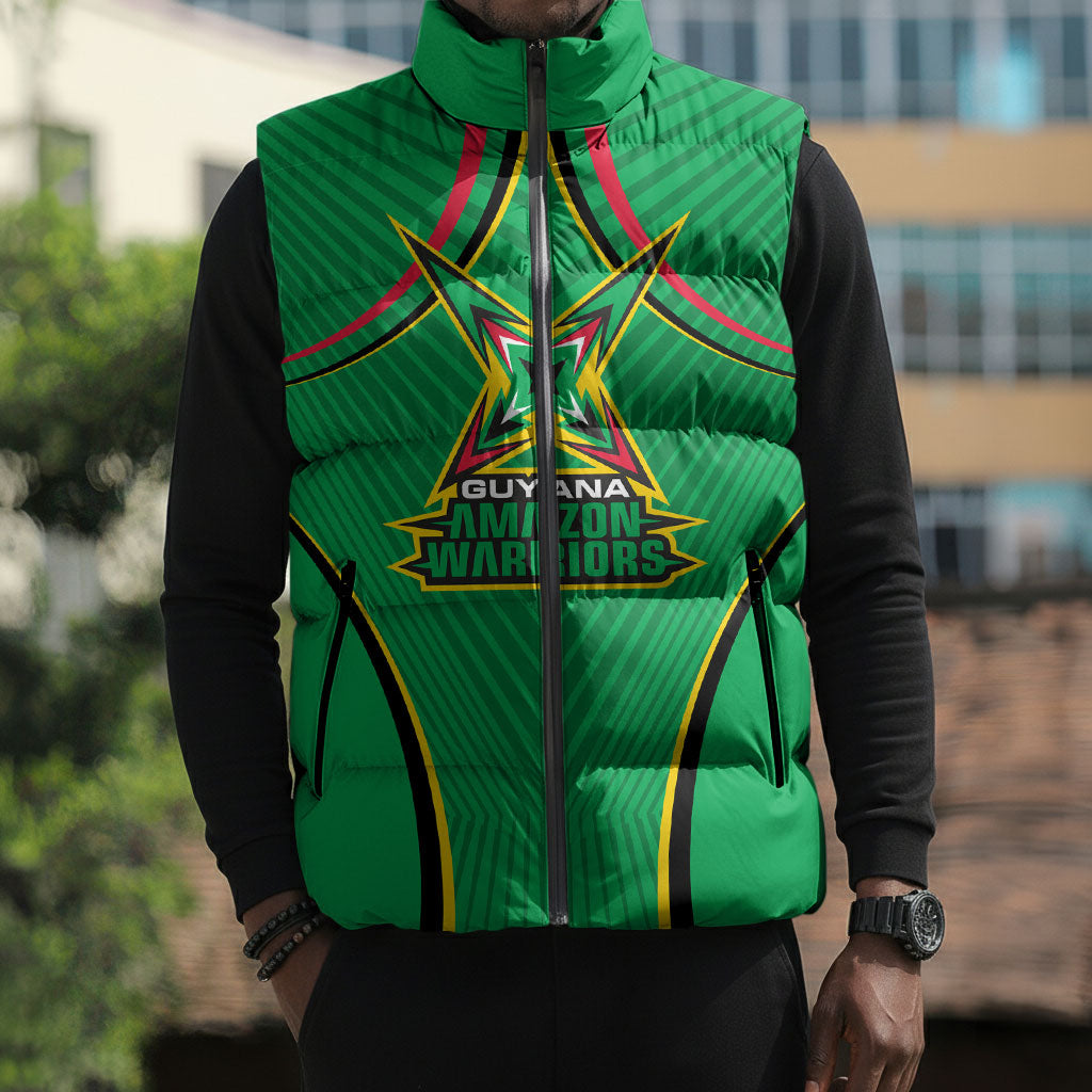 Personalized Guyana Cricket Amazon Warriors Sleeveless Puffer Jacket Modern Geometric Sports Fan