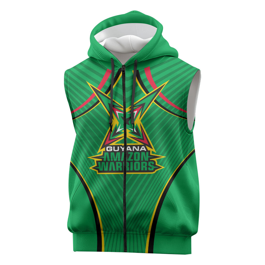 Personalized Guyana Cricket Amazon Warriors Sleeveless Zip Hoodie Modern Geometric Sports Fan