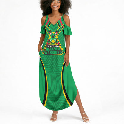 Personalized Guyana Cricket Amazon Warriors Summer Maxi Dress Modern Geometric Sports Fan