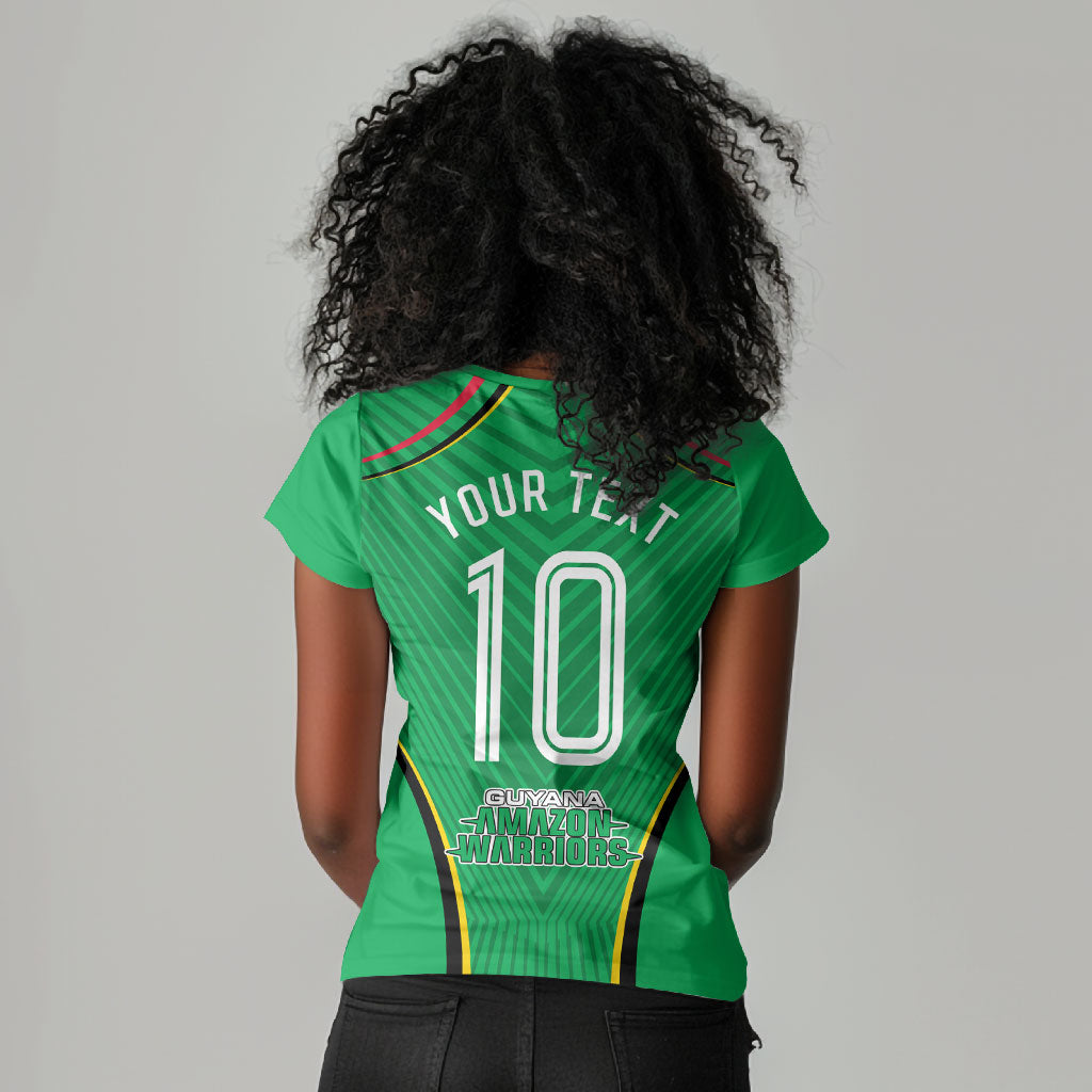 Personalized Guyana Cricket Amazon Warriors Women V-Neck T-Shirt Modern Geometric Sports Fan