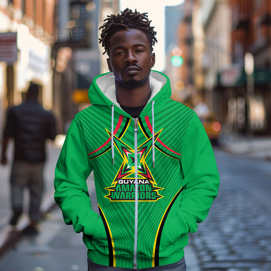 Personalized Guyana Cricket Amazon Warriors Zip Hoodie Modern Geometric Sports Fan