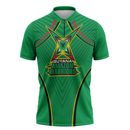 Personalized Guyana Cricket Amazon Warriors Zipper Polo Shirt Modern Geometric Sports Fan