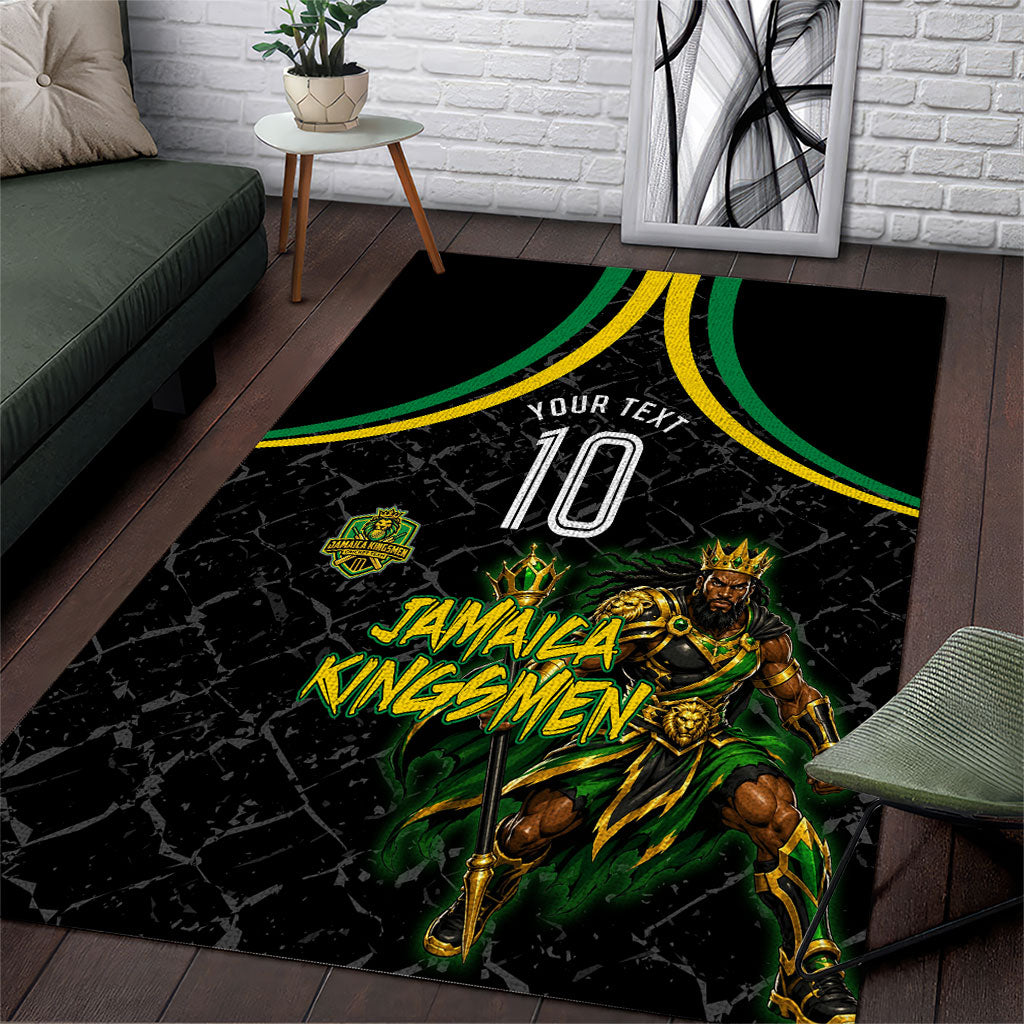 Personalized Jamaica Kingsmen Area Rug Caribbean Cricket Royal Warrior King Mascot