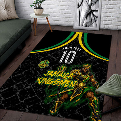 Personalized Jamaica Kingsmen Area Rug Caribbean Cricket Royal Warrior King Mascot