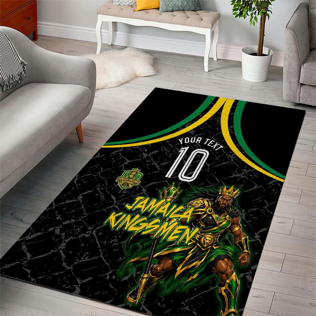 Personalized Jamaica Kingsmen Area Rug Caribbean Cricket Royal Warrior King Mascot